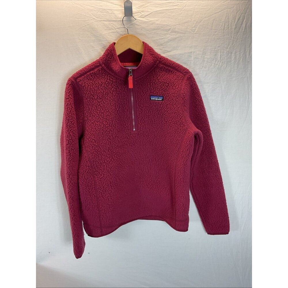 Patagonia‎ Fleece Womens M Red Retro Pile Quarter Zip Logo Jumper Lady